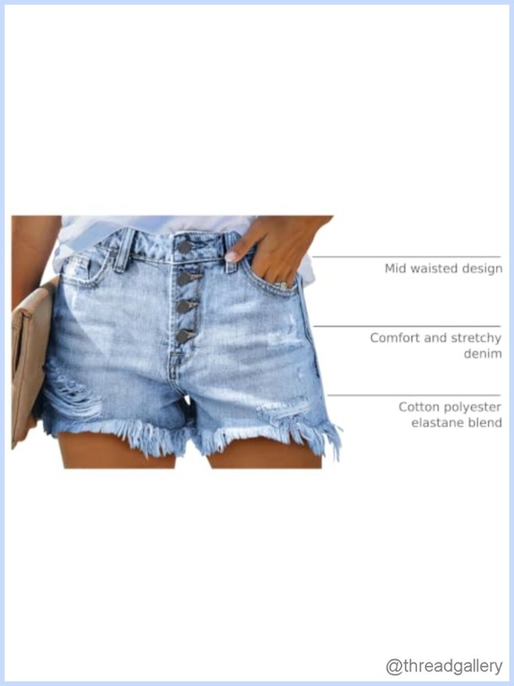 Women's Mid Rise Ripped Denim Shorts - Picture 3 of 6